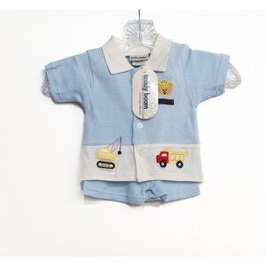 Teddy Boom Boys Light Blue Button Front Shirt Outfit Set Short Sleeve 3-6M NWT